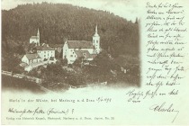 Pogled na župnišče s šolo, cerkev sv. Marije in gostilno, v ozadju kapela sv. Ane
Založil Heinrich Krapek, fotograf v Mariboru. Poslana 9. 4. 1899. title=